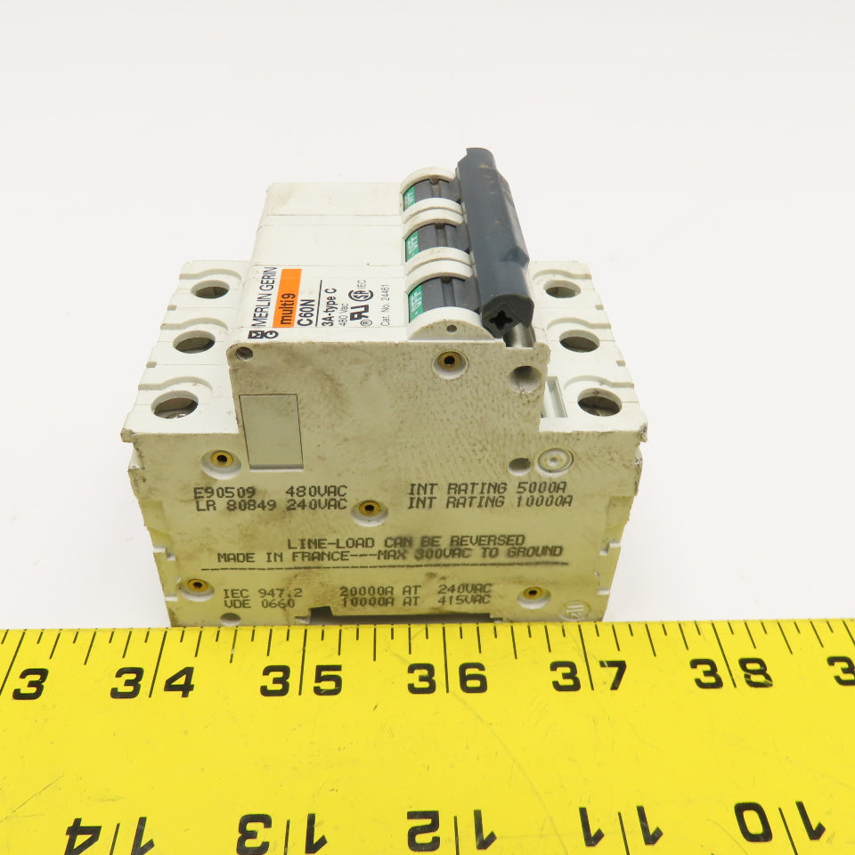 Merlin Gerin C60N 3A-Type C Cat No. 24461 3A 3 Pole Circuit Breaker 480V