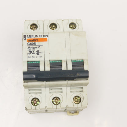 Merlin Gerin C60N 3A-Type C Cat No. 24461 3A 3 Pole Circuit Breaker 480V