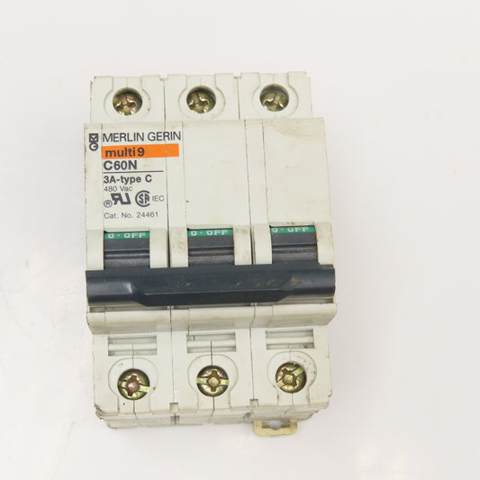 Merlin Gerin C60N 3A-Type C Cat No. 24461 3A 3 Pole Circuit Breaker 480V