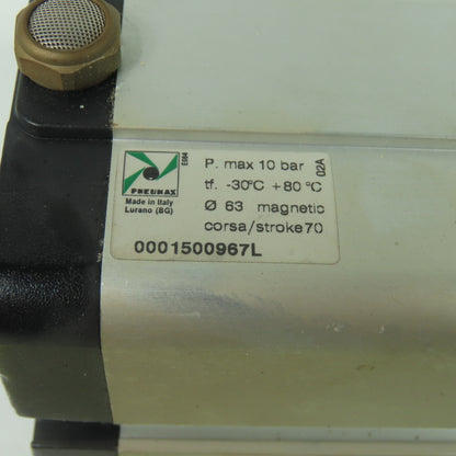 Pneumax 0001500967L Double Act. Pneumatic Cylinder 63mm Bore 70mm Stroke 10Bar