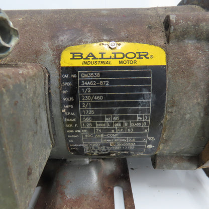 Baldor GF0513AJ 5:1 Ratio Gear Motor 350RPM Out 1/2HP 3PH 230/460V