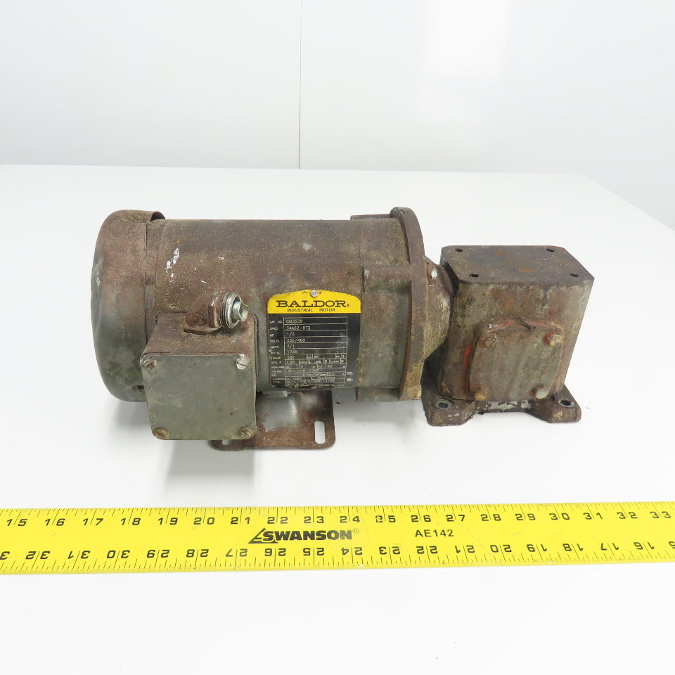Baldor GF0513AJ 5:1 Ratio Gear Motor 350RPM Out 1/2HP 3PH 230/460V