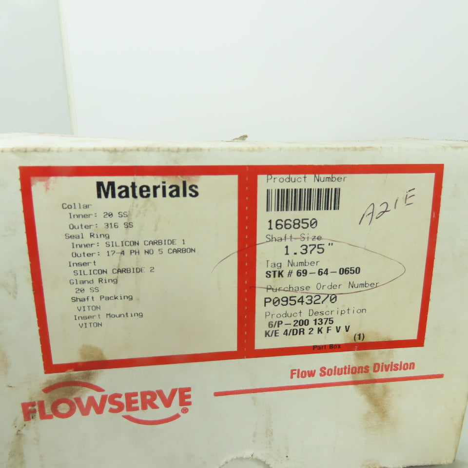 Flowserve 6/ P-200 166850 1.375" Dual Pusher Cartridge Seal For ANSI Pump