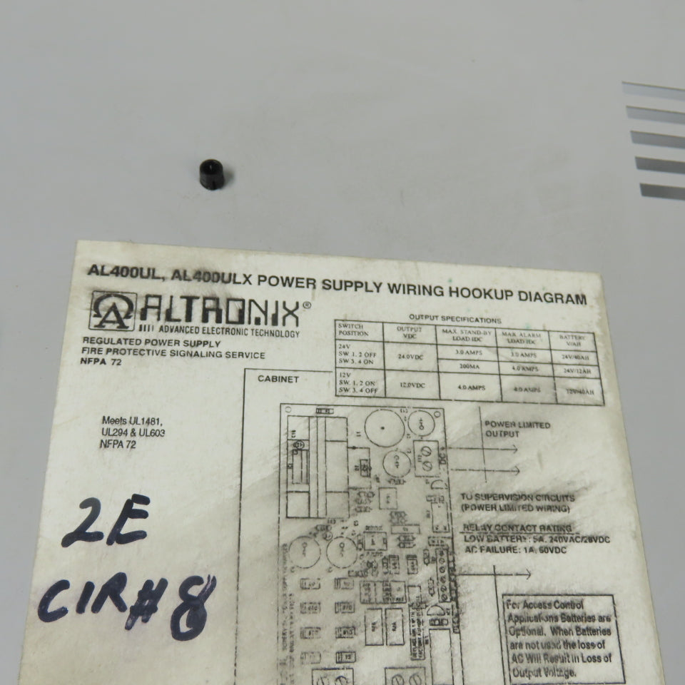 Altronix AL400UL Regulated Power Supply Charger 12/24VDC Output 115VAC Input