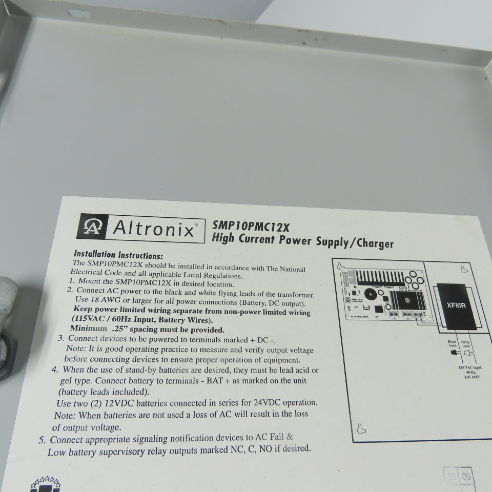 Altronix SMP10PMC12X High Power Power Supply Charger 12/24VDC Output 115VACInput