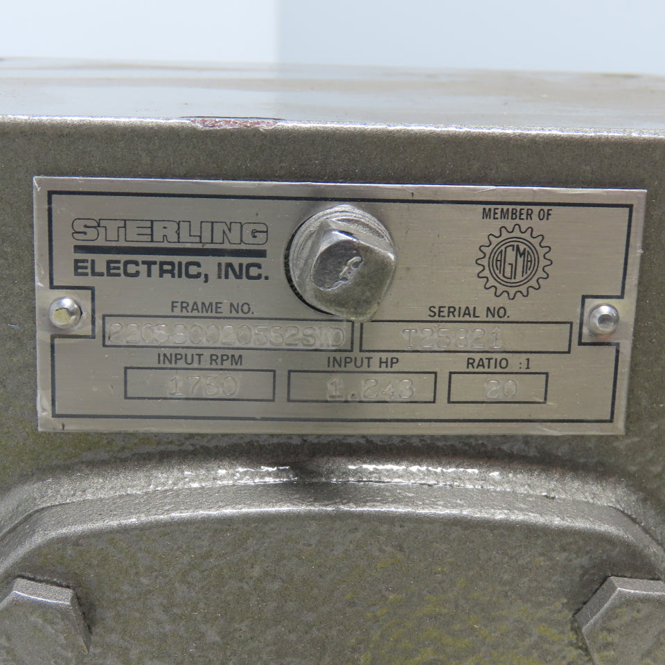 Sterling 2206BQ020562SWD 20:1 Ratio Left Angle Gear Reducer 87.5RPM Out 1.243HP