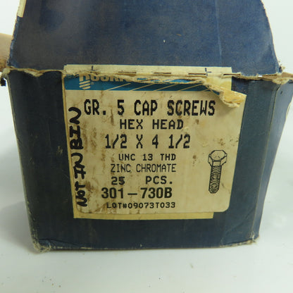 Rockford 1/2"-13x4-1/2" UNC Zinc Chromate Grade 5 Hex Head Cap Screws Lot Of 25