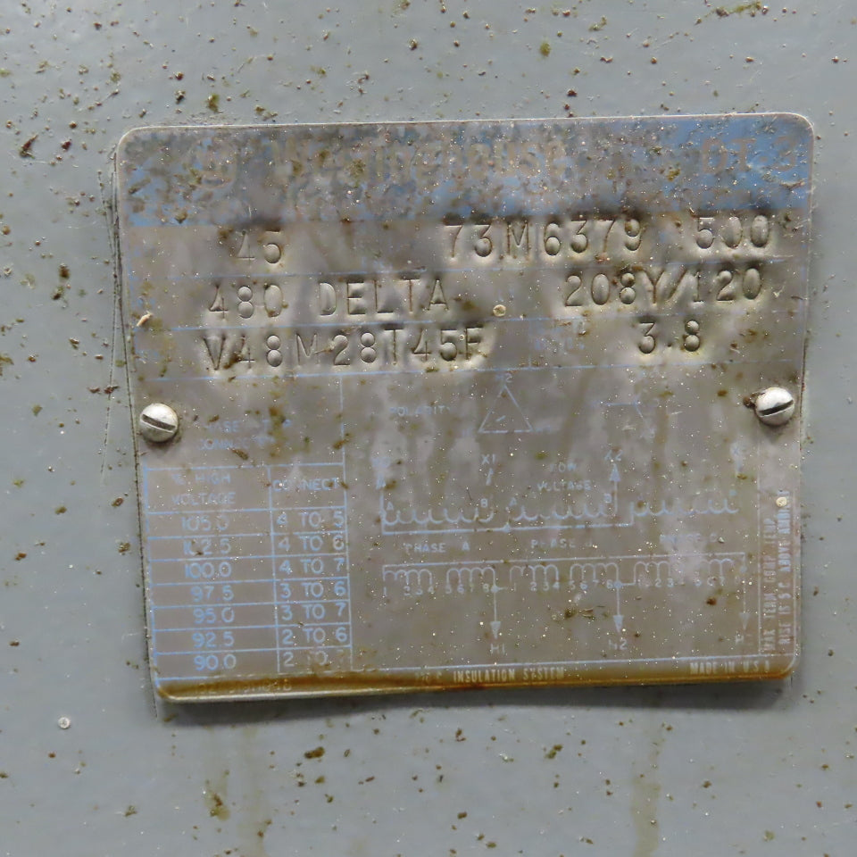 Westinghouse V48M28T45F 45kVA 3PH Transformer Pri 480V Delta  208Y/120V Tested