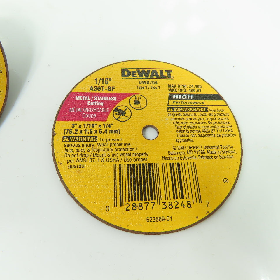 Dewalt DW8704 3" x 1/16" x 1/4" Metal/Stainless Cutting Cut-Off Wheel Lot Of 47