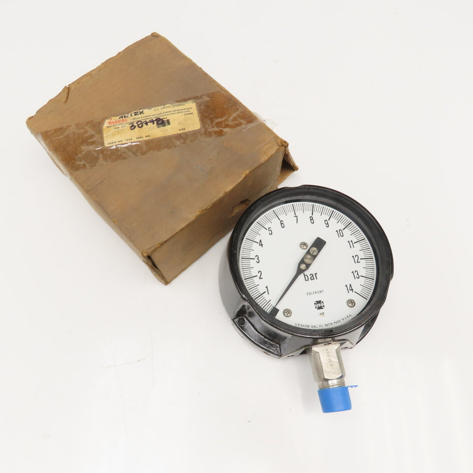 Ametek 38778 0-14 Bar 1/2" NPT Bottom Ported Pressure Gauge 5"