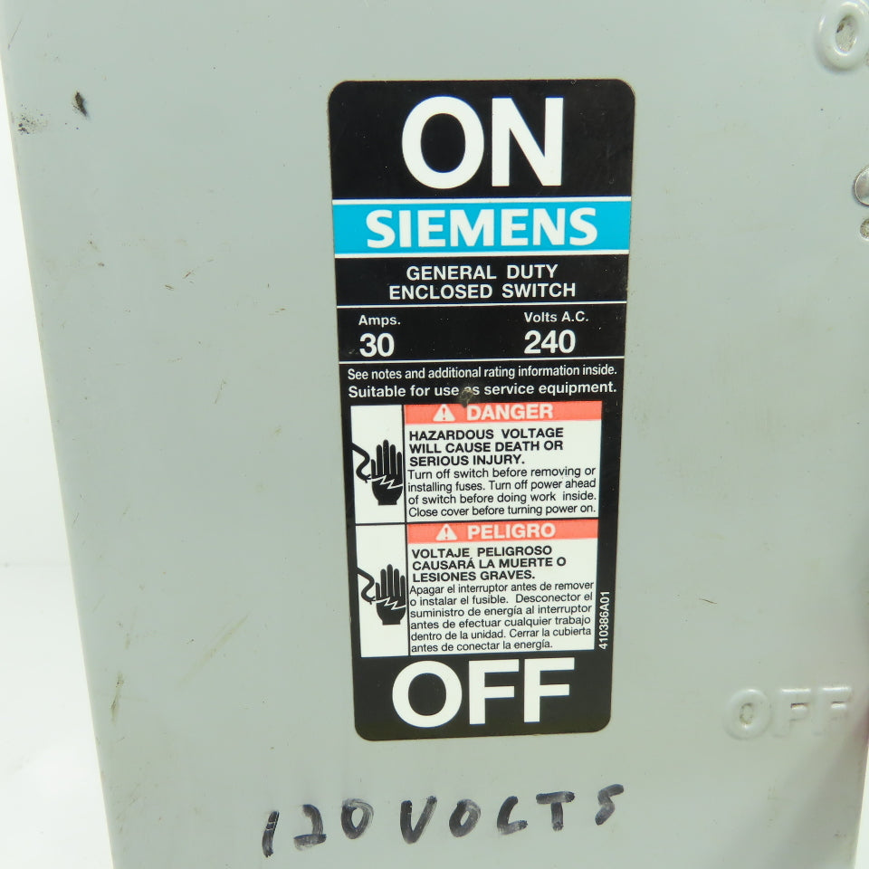 Siemens GF221N 30A Fusible General Duty Safety Disconnect Switch 240V