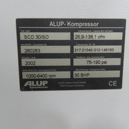 Alup SCD 30/SO 30HP Variable Speed Rotary Screw Air Compressor 460V 3PH 190PSI