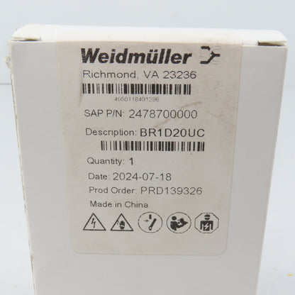 Weidmuller 2478700000 MCB 489 1P D 20A ACDC 20A Single Pole Circuit Breaker NEW