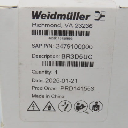 Weidmuller 2479100000 MCB 489 3P D 5A ACDC 5A 3-Pole Circuit Breaker NEW Sealed