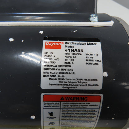 Dayton 41NA95 1/3HP Pedestal Fan Air Circulator Motor 1Ph 115V 1100RPM NEW
