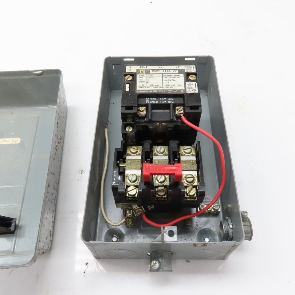 Square D 8536 SAG12 Size 00 Motor Starter 2HP 120V Coil W/Overload B9.10 Heaters