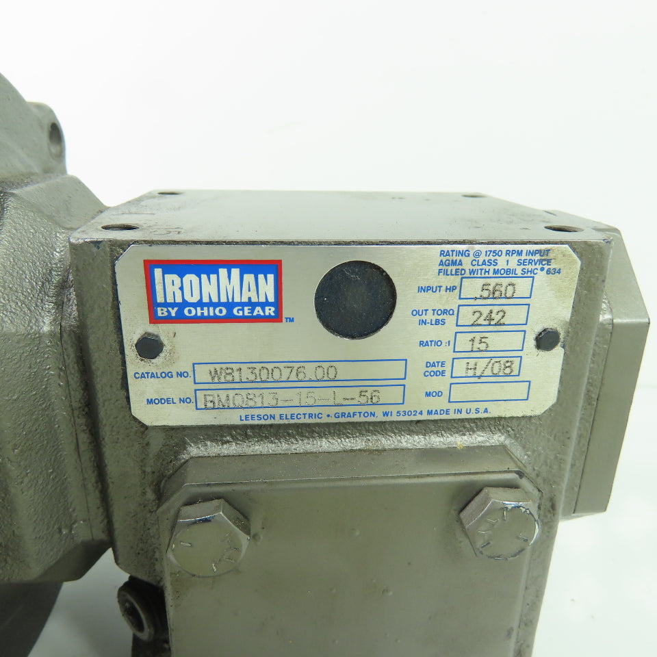 IronMan W8130076.00 15:1 Ratio Gear Reducer 116.6RPM Out 242IN-LB Torque