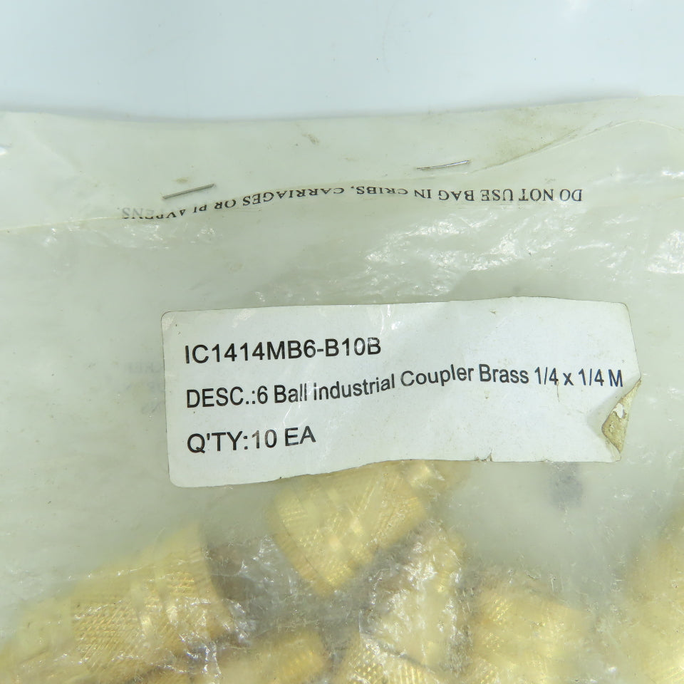IC1414MB6 1/4"x 1/4" Male Brass 6-Ball Quick Connect Industrial Coupler Lot Of 8