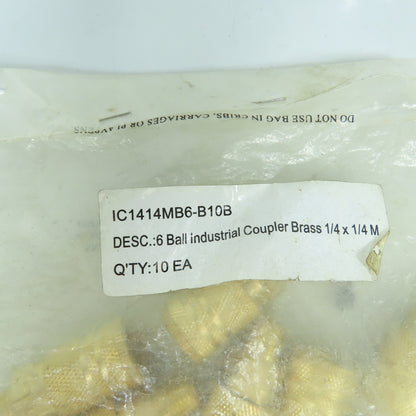 IC1414MB6 1/4"x 1/4" Male Brass 6-Ball Quick Connect Industrial Coupler Lot Of 8