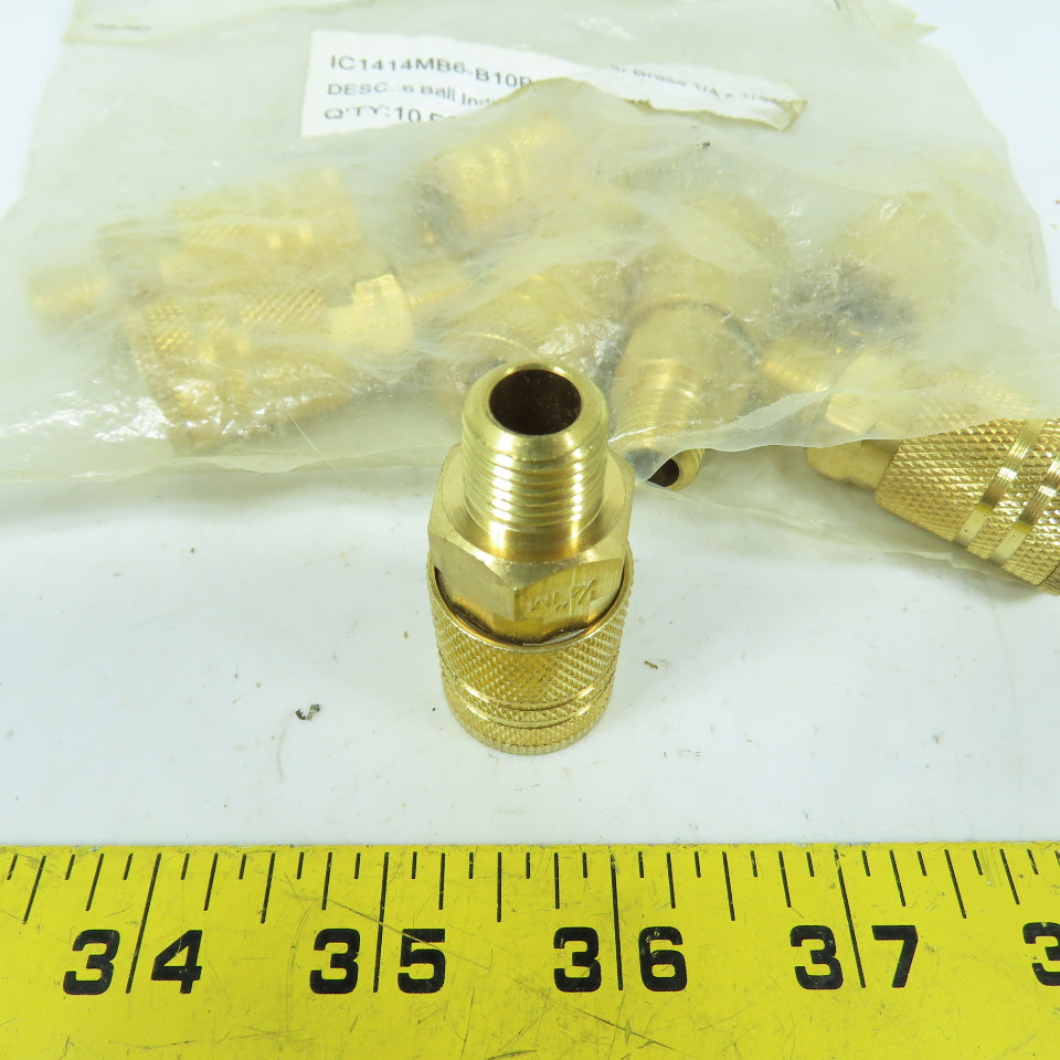 IC1414MB6 1/4"x 1/4" Male Brass 6-Ball Quick Connect Industrial Coupler Lot Of 8
