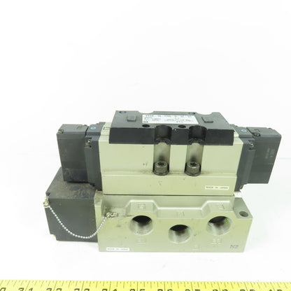 SMC VSS8-10-FHG-D-3Z-V1 Solenoid Valve 145PSI 21-26VDC Coil W/ Manifold Base