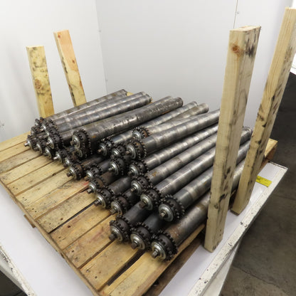 29" BF x 2.5" OD Steel Chain Drive Conveyor Roller 30.25" OAL Lot Of 30