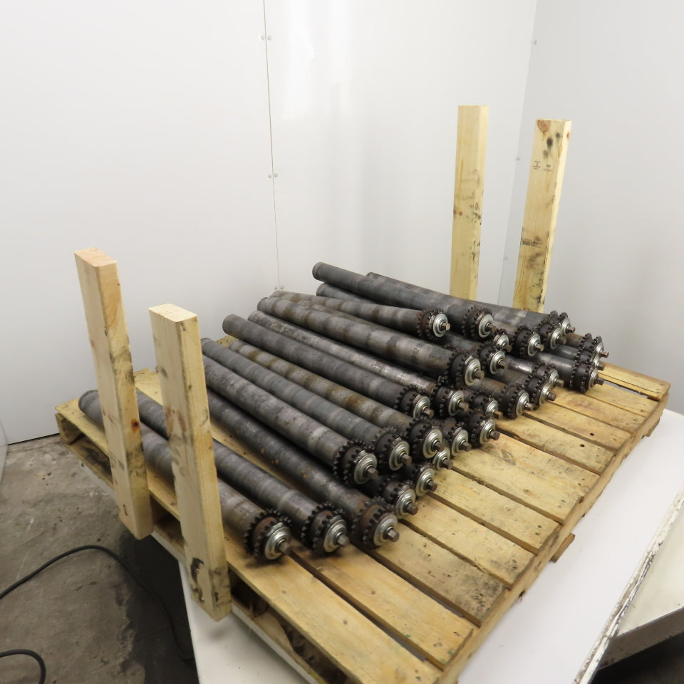 29" BF x 2.5" OD Steel Chain Drive Conveyor Roller 30.25" OAL Lot Of 30