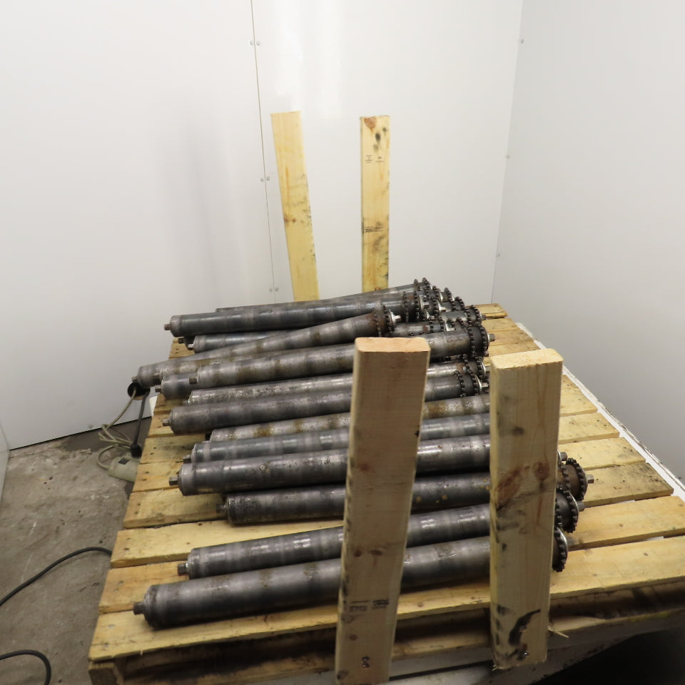 29" BF x 2.5" OD Steel Chain Drive Conveyor Roller 30.25" OAL Lot Of 30