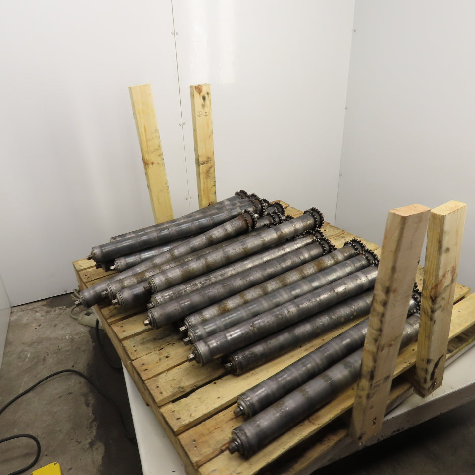 29" BF x 2.5" OD Steel Chain Drive Conveyor Roller 30.25" OAL Lot Of 30
