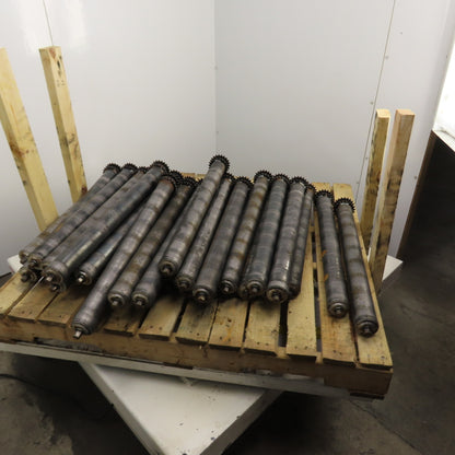 29" BF x 2.5" OD Steel Chain Drive Conveyor Roller 30.25" OAL Lot Of 30