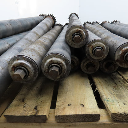 29" BF x 2.5" OD Steel Chain Drive Conveyor Roller 30.25" OAL Lot Of 30