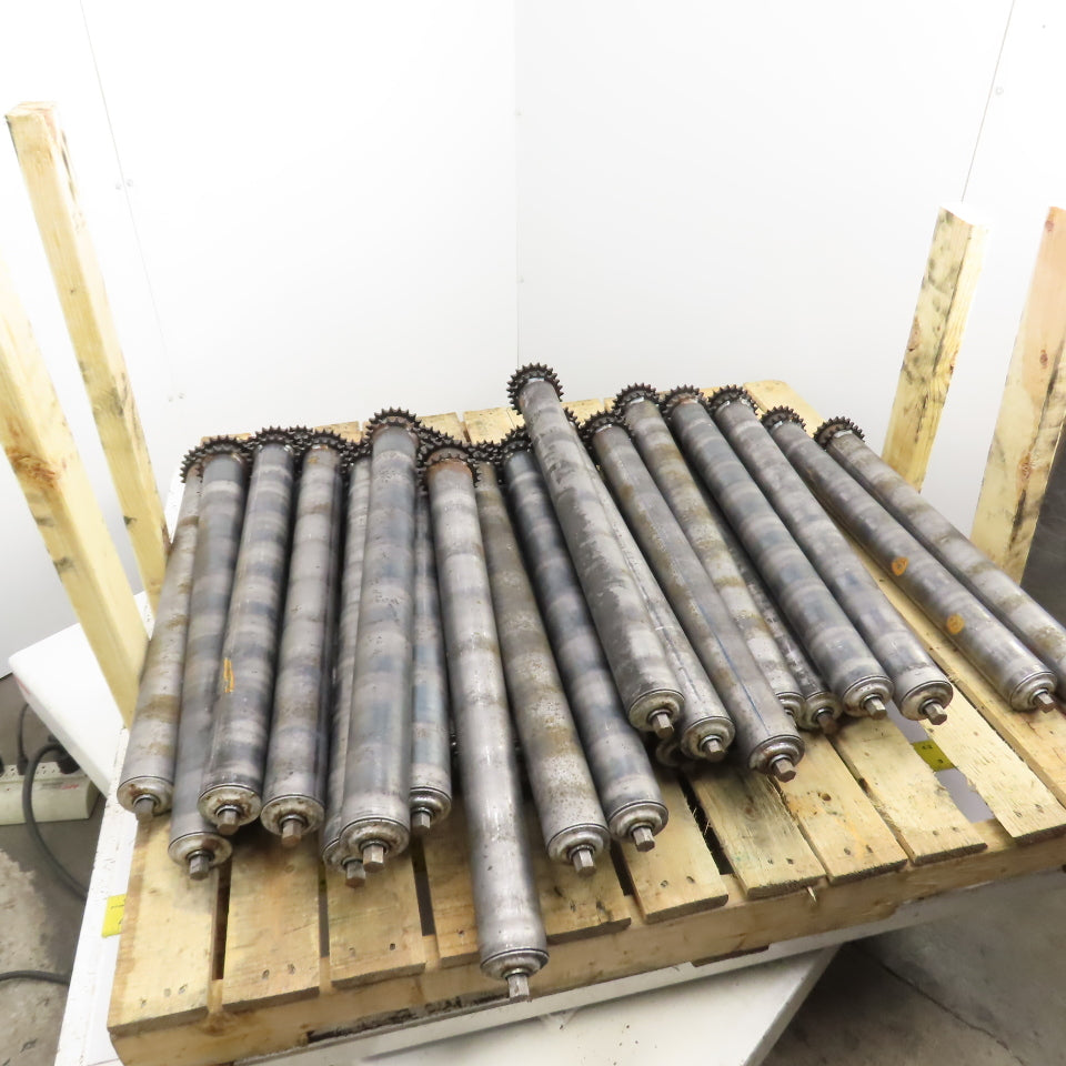 29" BF x 2.5" OD Steel Chain Drive Conveyor Roller 30.25" OAL Lot Of 30