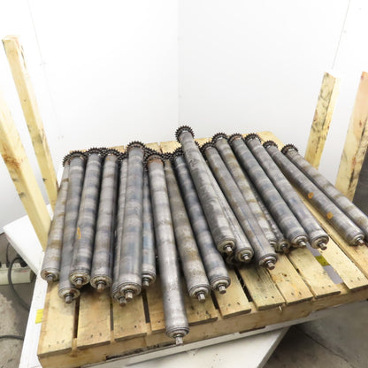 29" BF x 2.5" OD Steel Chain Drive Conveyor Roller 30.25" OAL Lot Of 30