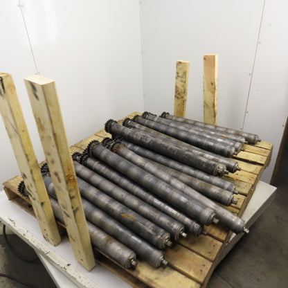 29" BF x 2.5" OD Steel Chain Drive Conveyor Roller 30.25" OAL Lot Of 30