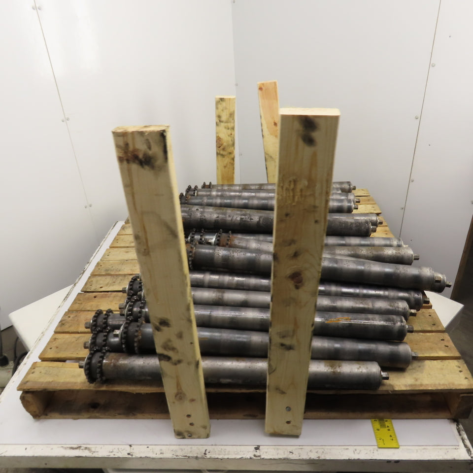 29" BF x 2.5" OD Steel Chain Drive Conveyor Roller 30.25" OAL Lot Of 30