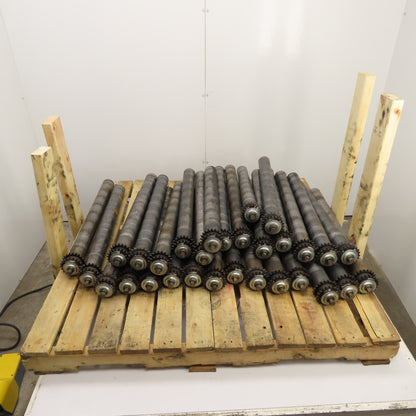 29" BF x 2.5" OD Steel Chain Drive Conveyor Roller 30.25" OAL Lot Of 30