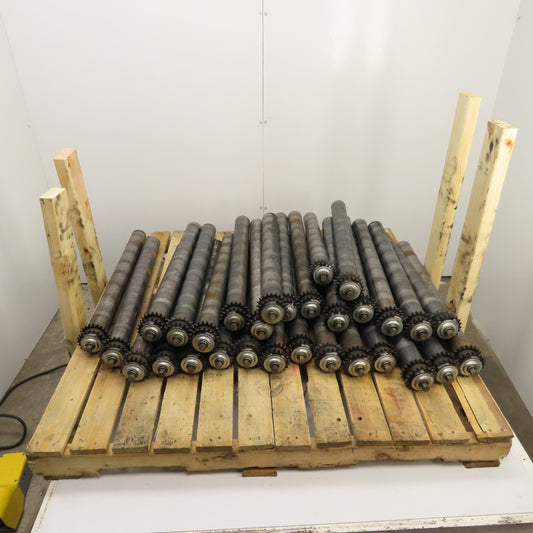 29" BF x 2.5" OD Steel Chain Drive Conveyor Roller 30.25" OAL Lot Of 30