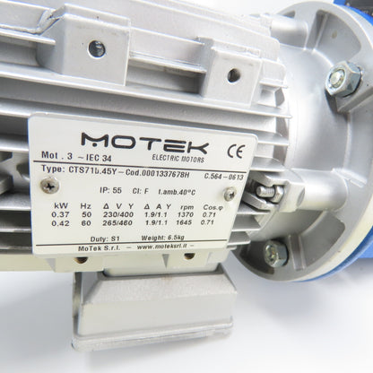 Rossi MR V 50 UO3A 60:1 Ratio Gear Motor Reducer 22RPM Out 0.42KW 3Ph 230/460V