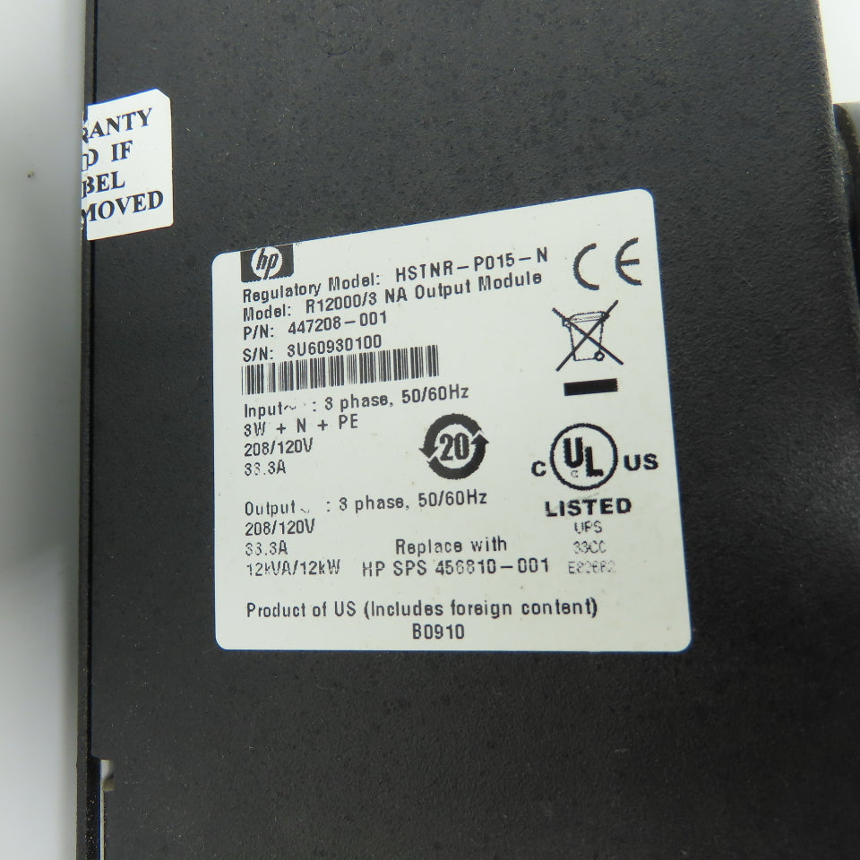 HP 447208-001 R12000/3 NA UPS Output Module 3Ph 208/120V