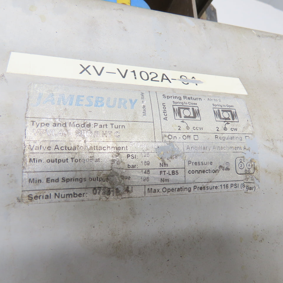 Jamsbury VPVL450 SR6 B HTC 1" Pneumatic Valve Actuator 116PSI W/Position Monitor