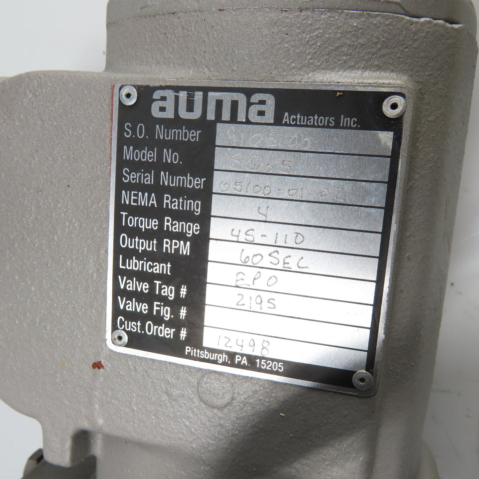 Auma SG05 1/10HP 120V 1Ph Rotary Valve Actuator W/ 7" Butterfly Valve