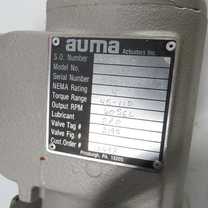Auma SG05 1/10HP 120V 1Ph Rotary Valve Actuator W/ 7" Butterfly Valve