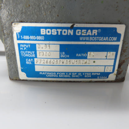 Boston Gear 60:1 Ratio Gear Motor 3/4Hp 230/460V 3Ph 29.19RPM Output