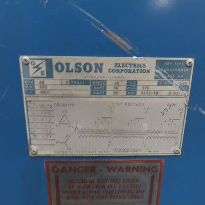 Olson 5241-AD 40kVA 3PH Dry Type Transformer Pri 460V Sec 460Y 50A 60HZ Tested