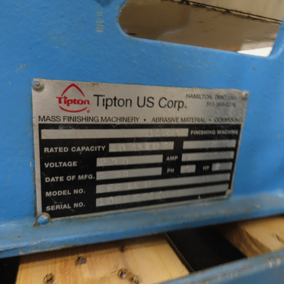 Tipton EFF 40 R 40L Centrifugal Disc Wet Media Finishing Machine 3Ph 230V 2HP