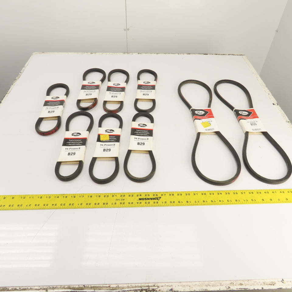 Gates B55 B29 Hi-Power II V-Belt 21/32" x 58" & 21/32" x 32" Mixed Lot Of 9