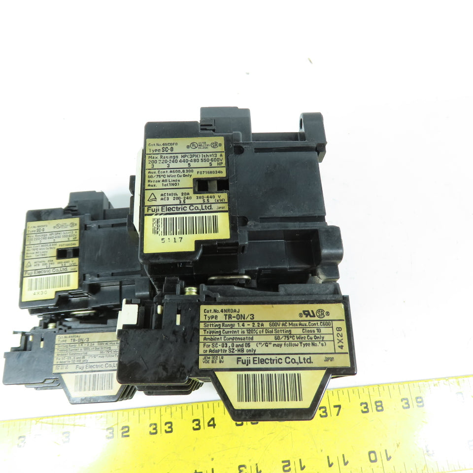 Fuji 4NC0F0 SC-0 5HP Magnetic Contactor W/Misc. Overloads 1.4-2.2 .48-.72 Lot/4