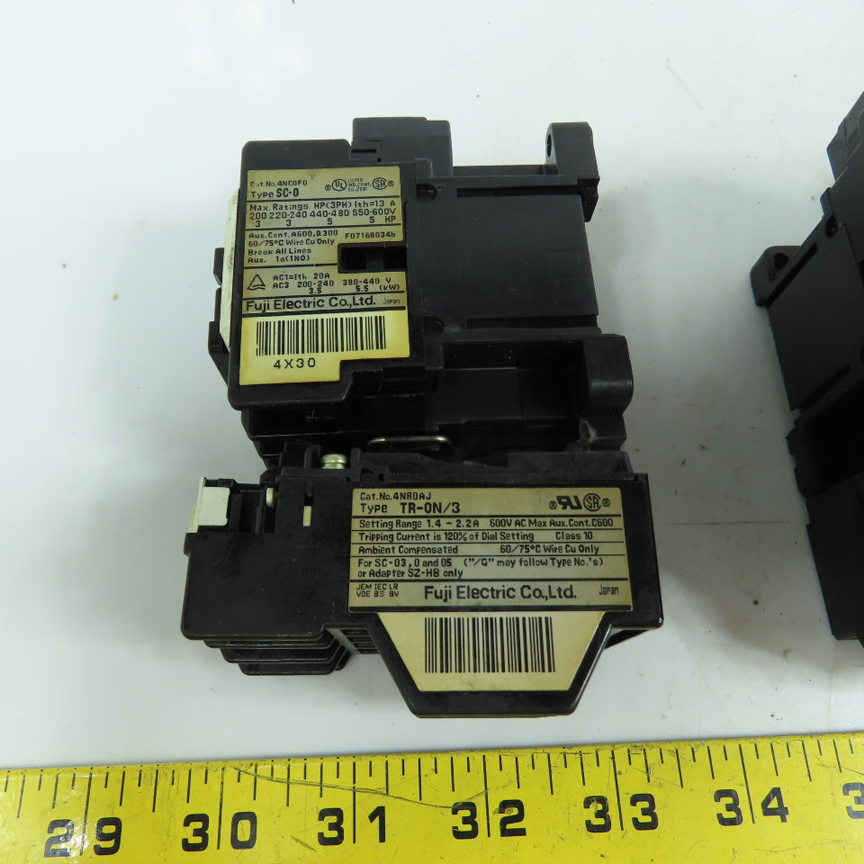 Fuji 4NC0F0 SC-0 5HP Magnetic Contactor W/Misc. Overloads 1.4-2.2 .48-.72 Lot/4