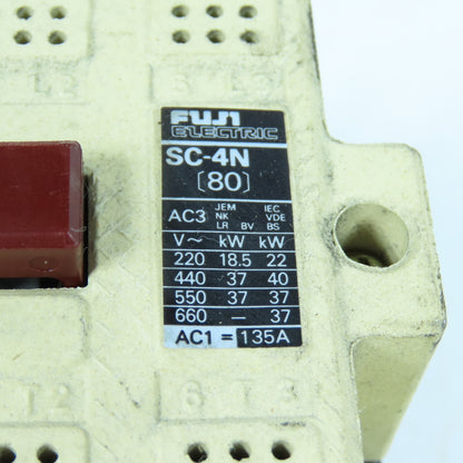 Fuji SC-4N 600V Magnetic Contactor 37kW 135A 100-127V Coil