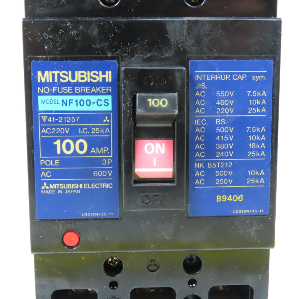 Mitsubishi NF100-CS 100A 100A 3-Pole Circuit Breaker 600VAC